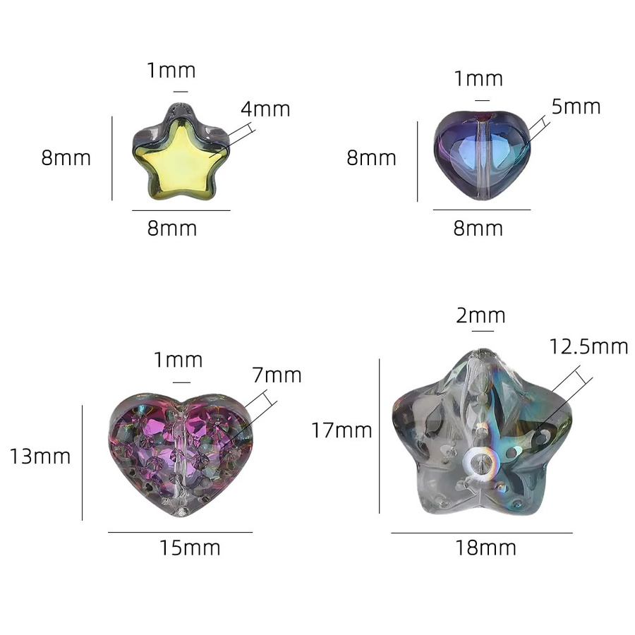 ZHUBI Perlen Herz Sterne Form Lampwork Glas, 34 Stück - Bild 1