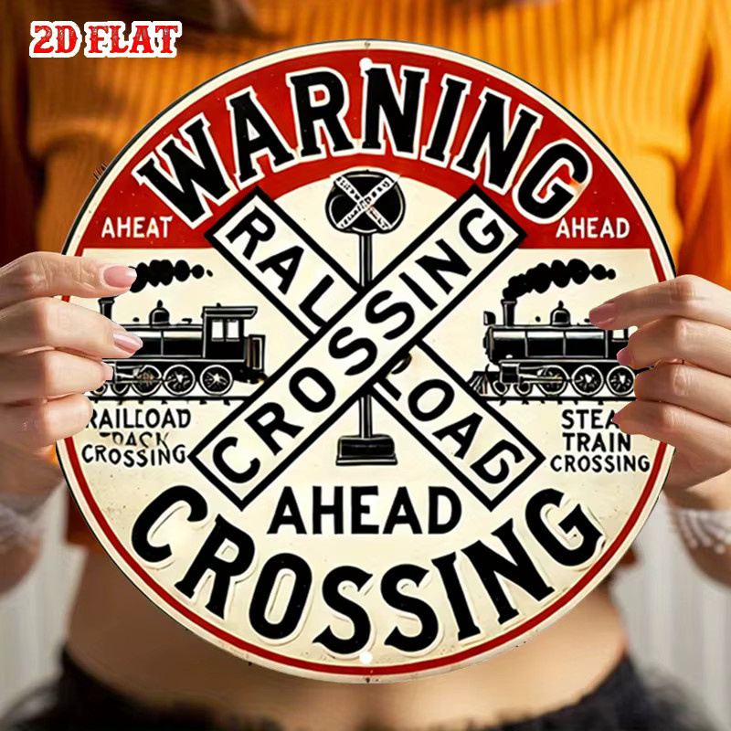 Potdemiel Vintage Railroad Crossing Sign Metall-Warndekoration in Rot/Schwarz - Bild 6