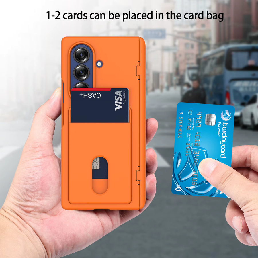 Hautfreundliche Samsung Galaxy Z Fold 7 und Z Fold 6 Handyhülle mit Kartenfach und Kameraschutz in Pink oder Orange - Bild 3