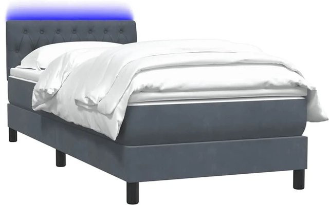 vidaXL Boxspringbett mit Matratze und LED-Unterbettbeleuchtung in Dunkelgrau aus Samt, B/T: 80 x 210 cm - Bild 1