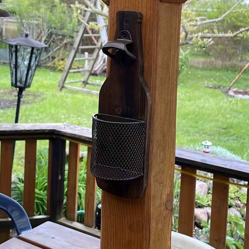 Vintage Wandmontierter Flaschenöffner aus Holz in Schwarz und Braun - Bild 2