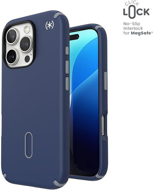 Speck Presidio2 Pro Clicklock & MagSafe Schutzhülle für iPhone 16 Pro in Küstenblau, Staubgrau und Weiß - Bild 1