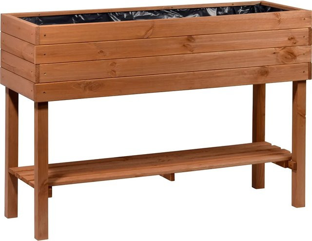 Dobar Tischbeet aus FSC-zertifiziertem Kiefernholz mit Ablagefläche in Braun, B/T/H: 117 x 40 x 80 cm - Bild 1
