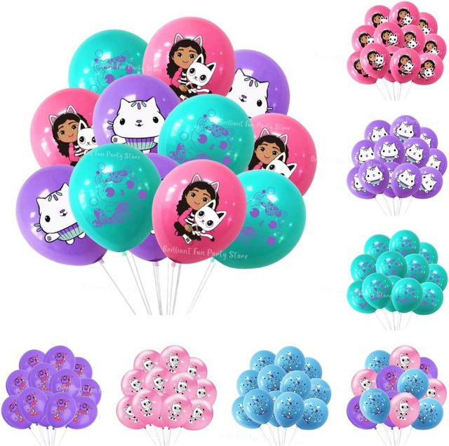12-teiliges Gabby Dollhouse Party-Ballons-Set von Potdemiel mit Cartoon-Katzen Motiven, bunte Latexballons für Kindergeburtstage und Mädchenpartys, Durchmesser: 30,48 cm - Bild 1