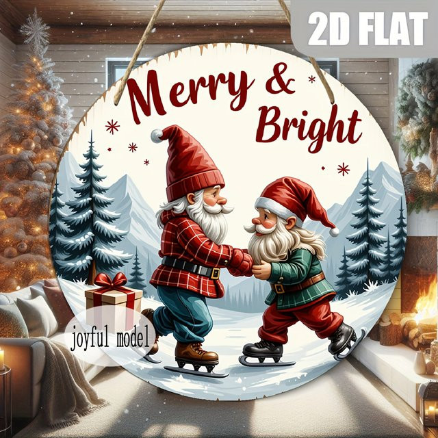 CIFBUY Vintage Santa Merry & Bright Weihnachtsschild – Rundes Retro-Wandschild in Multicolour mit Holzoptik, Durchmesser: 20 cm - Bild 1