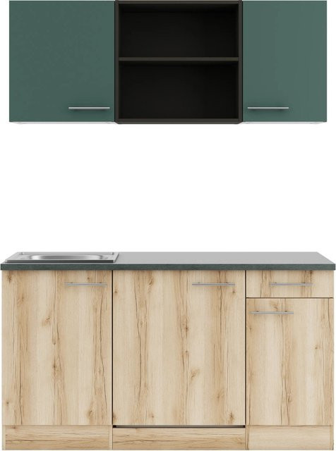 OPTIFIT Miniküche Savona405/Livorno290 in Steingrün und Wildeiche Nachbildung, Breite: 150 cm - Bild 1