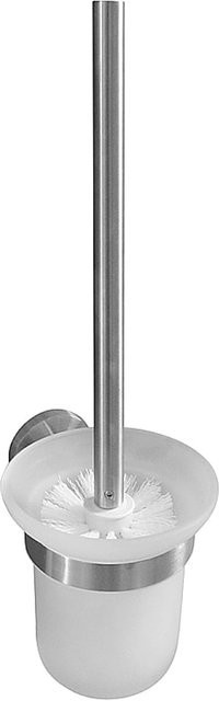 Brillantbad BEO WC-Bürstengarnitur mit Glasbehälter aus Edelstahl matt und weisser Bürste, B/T/H: 11,0 x 35,0 x 14,0 cm - Bild 1