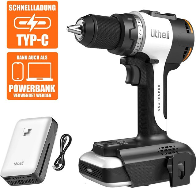 Litheli U20 Akku-Bohrer 20V inkl. 2.0 Ah Akku in Schwarz-Weiß - Bild 1