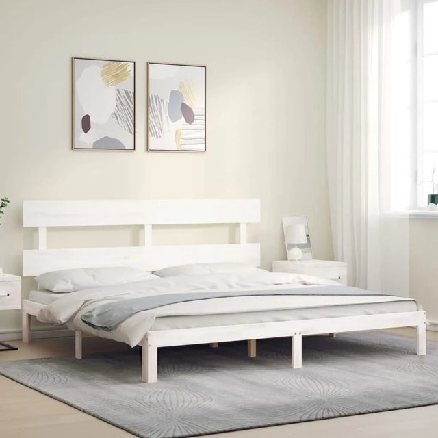 vidaXL Massivholzbett aus Kiefernholz mit Kopfteil in Weiß, B/T/H: 180 x 200 x 81 cm - Bild 1
