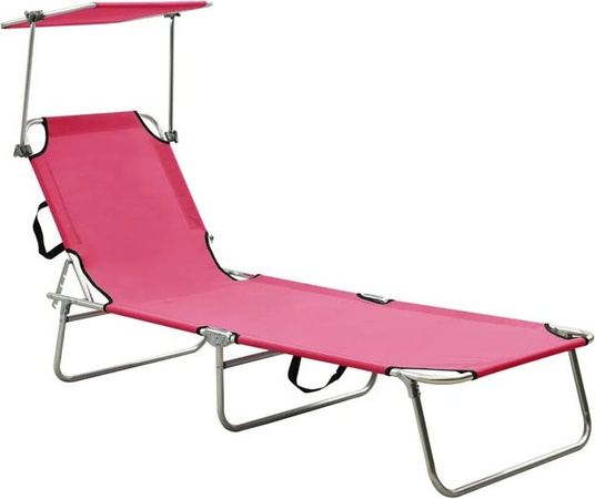 Furnicato Klappliege mit Sonnendach aus pulverbeschichtetem Aluminium in Rosa mit verstellbarer Kopfstütze