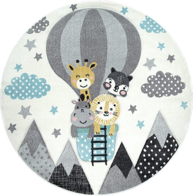 Runder Kinderteppich Kosmos in Beige mit Hoch-Tief-Effekt und Karo-Muster, Durchmesser: 120 cm - Bild 1