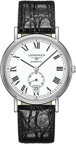 Longines Armbanduhr, Mechanisches Uhrwerk, Edelstahl, Leder, Weiß, Herren - Bild 1