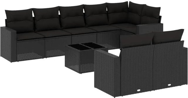 vidaXL 9-tlg Garten-Sofagarnitur aus Poly Rattan mit Kissen, Schwarz - Bild 1