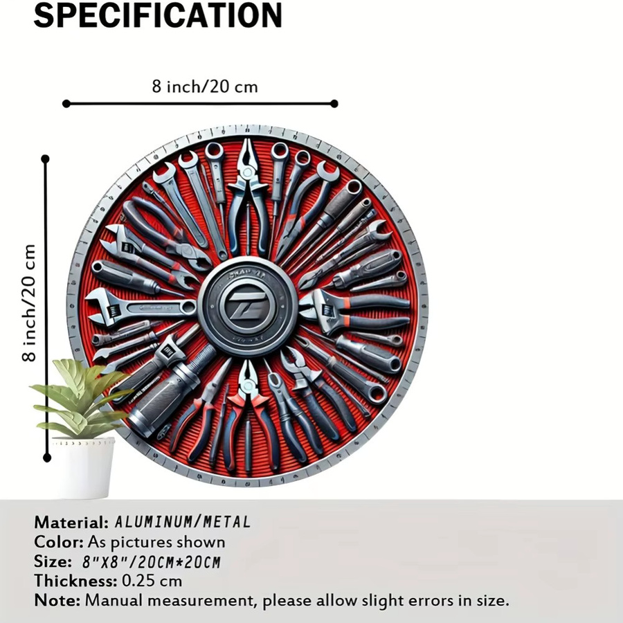 Rundes Metallschild CIFBUY im Retro-Werkzeugdesign, Wandkunst für Zuhause, Bar oder Café, Durchmesser: 20,32 cm, Farben: Rot und Schwarz - Bild 2