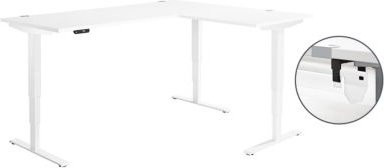 Schäfer Shop Genius Winkelschreibtisch AERO FLEX elektrisch höhenverstellbar mit C-Fuß und Memorypanel in Weiß, B: 200 cm, T: 160 cm - Bild 1