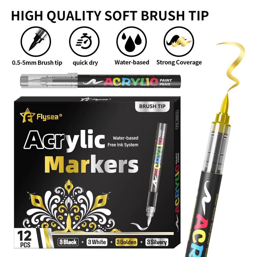 12er-Pack Flüssig-Acrylmarker Set in Gold und Silber für Kunstzeichnung und DIY-Bastelarbeiten - Bild 3