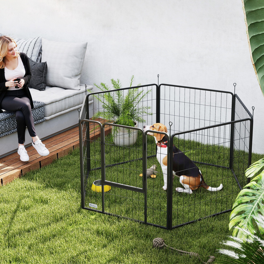 PawHut Welpenauslauf aus Stahl mit Tür, 6-teiliges Hundelaufstall Freilaufgehege für kleine bis mittelgroße Hunde, Schwarz, Höhe: 80 cm - Bild 2