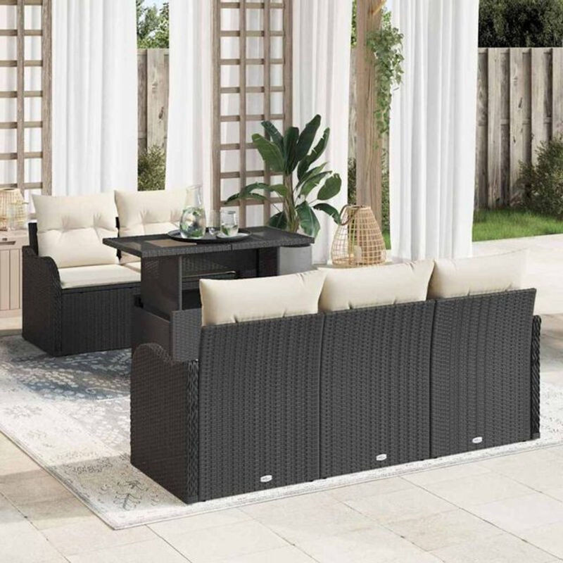Vidaxl Garten-Sofa-Set aus Polyrattan in Schwarz, 6-teilige Loungemöbel-Garnitur, B/T/H: 100 x 55 x 73 cm - Bild 1