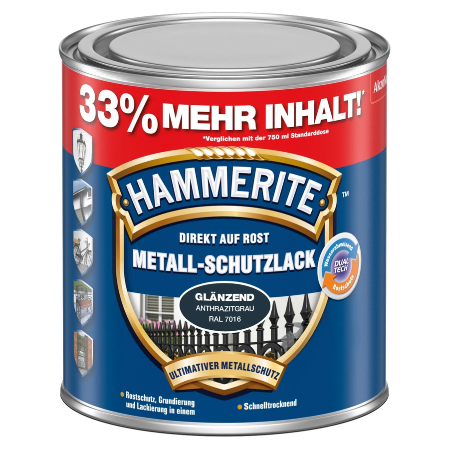 Hammerite Metall-Schutzlack Anthrazitgrau RAL 7016 glänzend - Bild 2
