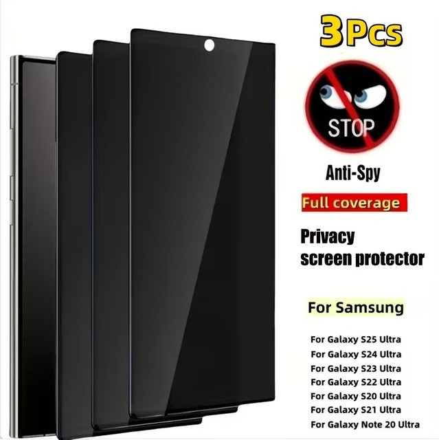 3er-Pack Anti-Spy Displayschutzfolie aus gehärtetem Glas für Samsung Galaxy S25 Ultra, S24, S23, S22, S21 sowie A56, A55, A36, A35, A26, A17, A37, A16, A34, A22 - Bild 1
