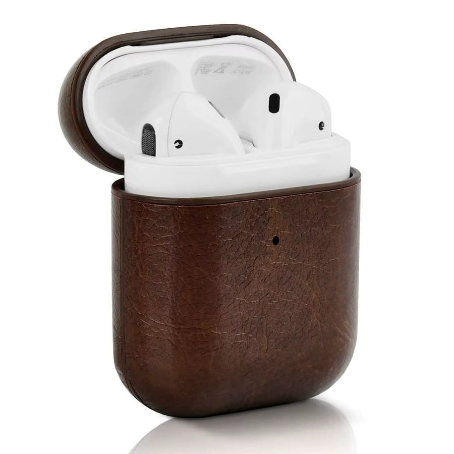 Schutzhülle aus PU-Leder für Apple AirPods mit Karabiner in Schwarz und Braun - Bild 2