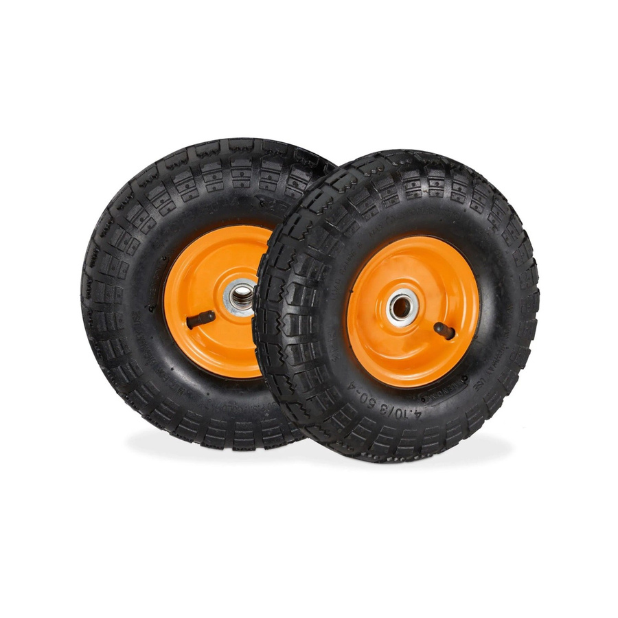 Relaxdays Sackkarrenräder aus Gummi und Stahl, 2er Set, Schwarz-Orange, luftbereift und kugelgelagert, Durchmesser: 26 cm, Breite: 8,5 cm - Bild 2