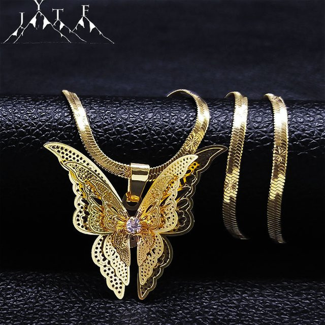 JYTF Halskette Schmetterling, Edelstahl, Gold, Kristall, Damen - Bild 1