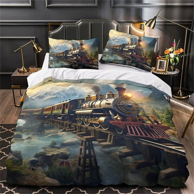 Your Warm Home 3D Dampflok Zug Bettwäscheset aus Polyester mit Kissenbezügen, Mehrfarbig, B/H: 135 x 200 cm - Bild 1