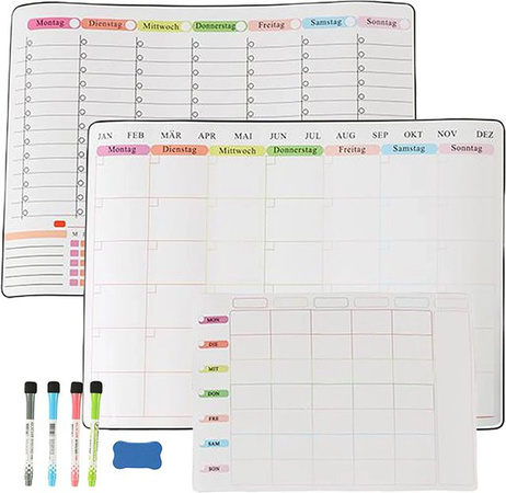 Relaxdays Magnetisches Whiteboard Set für den Kühlschrank aus Kunststoff in Weiß, 3er Set