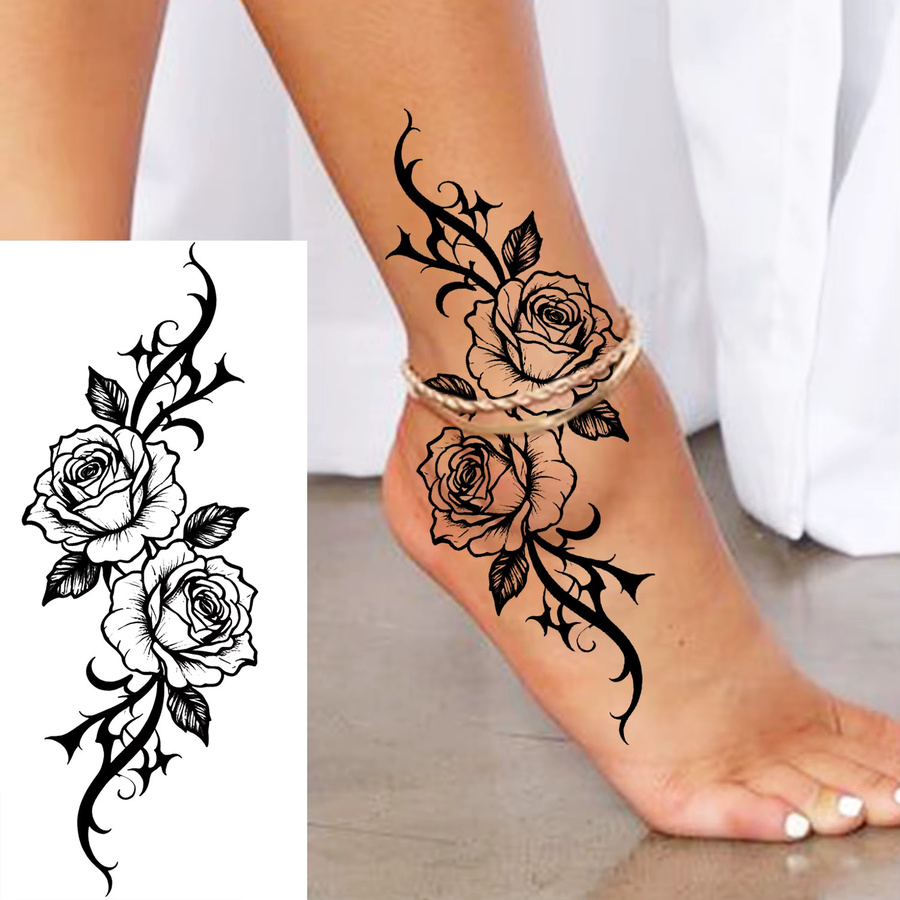 COKTAK Temporäre Tattoos mit Rosen, Lilien und Schmetterlingen, Damen - Bild 2