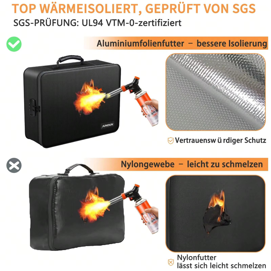 Feuerfeste und wasserabweisende Dokumententasche in Schwarz mit Schloss und großem Fassungsvermögen - Bild 4