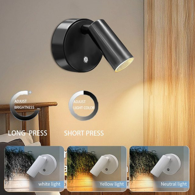 VooVoo LED-Nachtlicht als moderne Wandleuchte in Schwarz mit Touch-Schalter und USB-Akkubetrieb - Bild 1