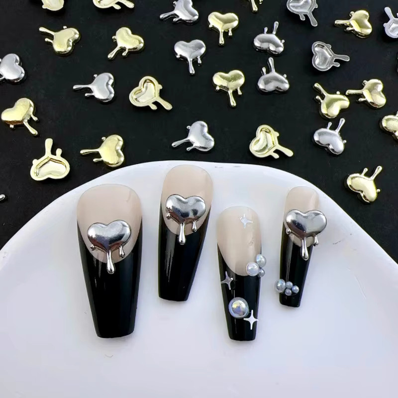 Herz Nail Art Charme 3D Lava, Gold Silber, 20 Stück - Bild 3
