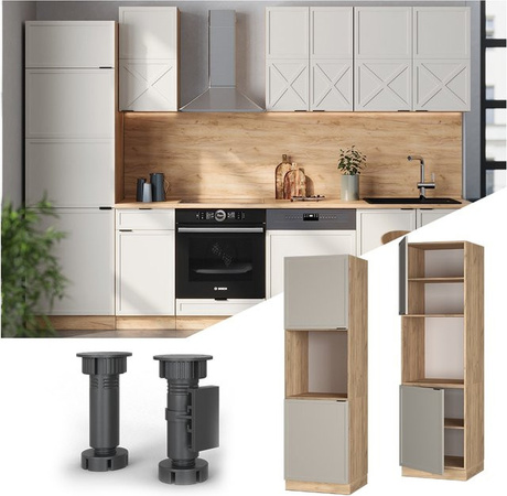 Vicco Vorratsschrank Fame-Line Eiche Grau-Beige mit 2 Türen und Soft-Close-Scharnieren Breite: 60 cm