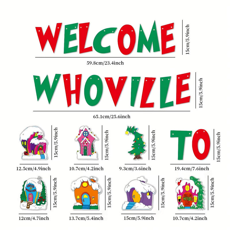 Weihnachtsbanner Who Ville in Rot und Grün aus Papier als hängende Dekoration - Bild 3
