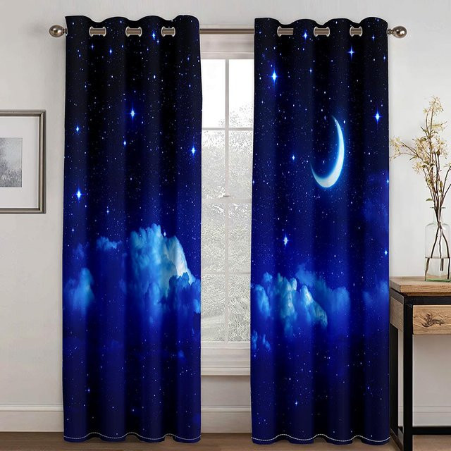 A Family Of Home Textiles Galaxie Stern Vorhang mit Ösen, Blau, B/H: 50 x 130 cm (2 Stück) - Bild 1