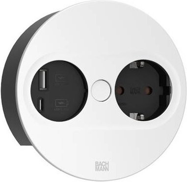 Bachmann TWIST2 Steckdose mit 1x CEE7/3 und 1x USB A/C 22W in Weiss, 0,2m mit ISV-Stecker - Bild 1
