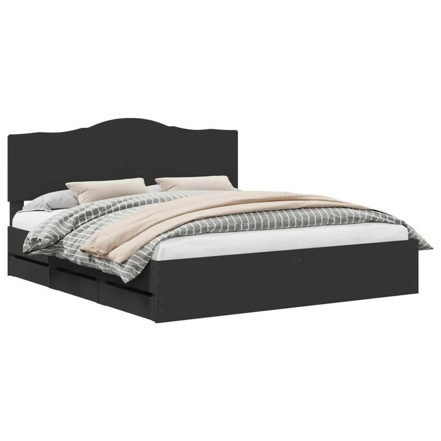 vidaXL Bettrahmen mit Schubladen in Schwarz aus Holzwerkstoff, B/T/H: 180 x 200 x 183 cm - Bild 2