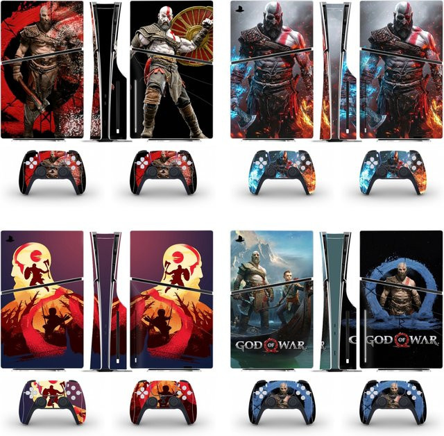 God of War Kratos Vinyl Skin Set für PS5 Slim Disc Edition und 2 Controller in Blau und Multicolour - Bild 1