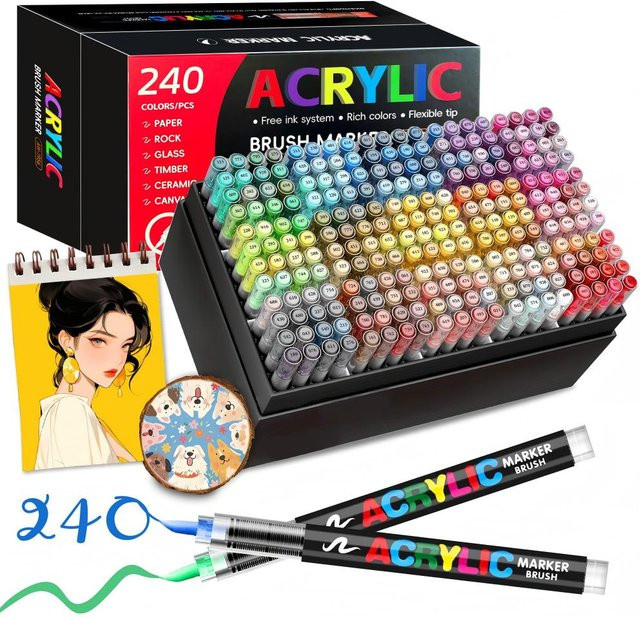 Acryl-Farbstift-Marker mit Pinselspitze für Holz, Felsmalerei und Leinwand in Multicolour - Bild 1