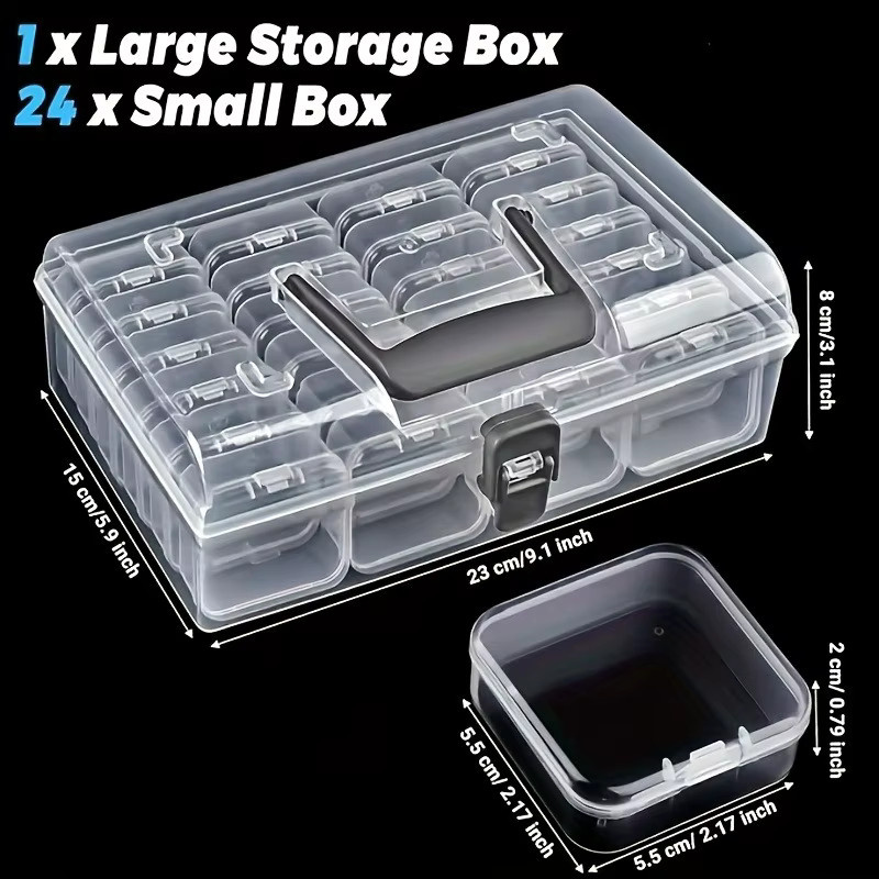 Tragbare quadratische Aufbewahrungsbox aus transparentem Kunststoff mit 24 Fächern für die Sortierung und Lagerung von Perlen, B/T/H: 25,0 x 23,0 x 8,0 cm - Bild 3