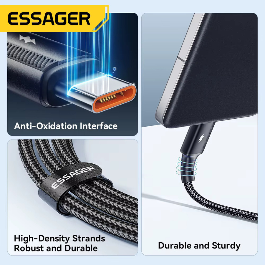Essager USB Typ C Schnellladekabel 120W 6A Datenkabel in Schwarz - Bild 4