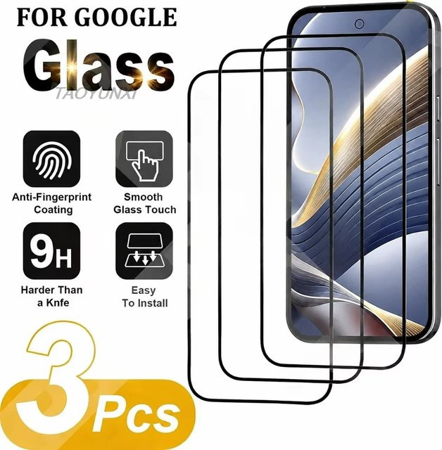 Displayschutz aus gehärtetem Glas für Google Pixel 8A 9A 7A 10 Pro XL 9 8 7 5G, transparent, vollständig abdeckend und kompatibel mit Fingerabdruck-Entsperrung - Bild 1