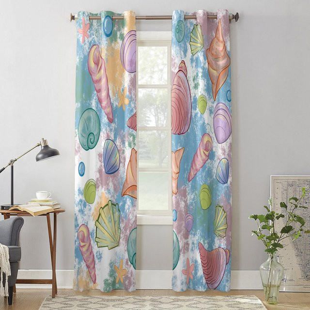 Super Six Fenstervorhang mit Muschel- und Seestern-Motiv, Grau/Mehrfarbig, B: 135 cm, H: 60 cm - Bild 1