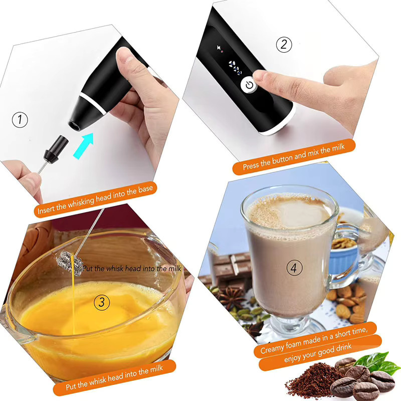 XIADYINJIA Elektrischer Handmixer in Schwarz, Wiederaufladbarer 3-Gang Milchaufschäumer und Eierschläger aus Kunststoff - Bild 4