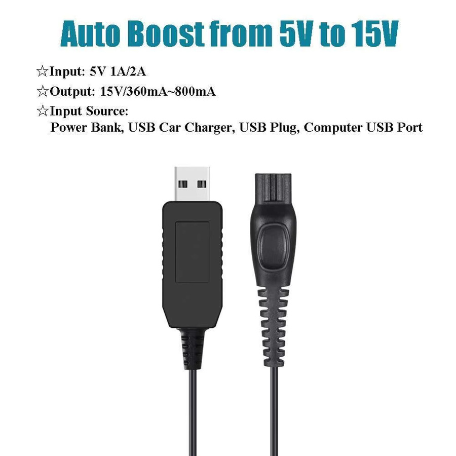 LONGPEAN USB-Ladegerät für Rasierer in Schwarz, kompatibel mit QP2530 und HQ850 - Bild 1