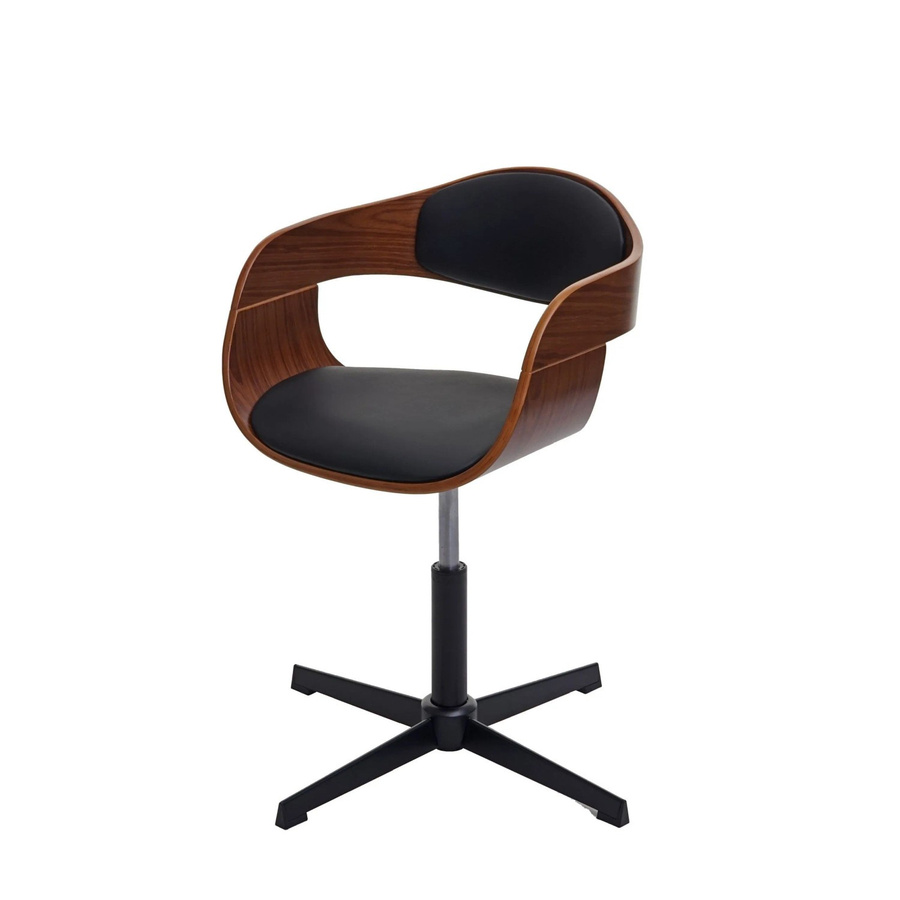 Proregal Bürostuhl in Walnuss-Optik mit schwarzem Kunstleder, höhenverstellbarer Schreibtischstuhl mit Drehmechanismus, H x B x T: 83 x 64 x 64 cm - Bild 2