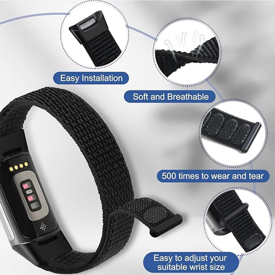 RWBANDS Uhrenarmband Nylon, Schwarz, Unisex, Fitbit Charge 5/6 - Bild 3