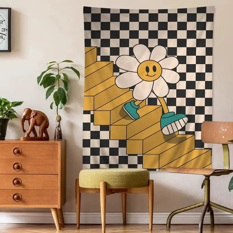 VIKAMA Wandteppich mit Sonnenblumen-Smiley-Gesicht im Boho-Design, Mehrfarbig, Breite: 70 cm, Höhe: 50 cm - Bild 4