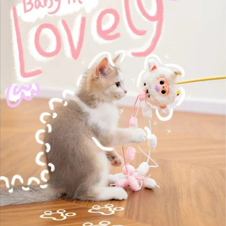 TOPTOY Three-Cat Teasing Stick Toy, Plüschmaterial, mit kleiner Glocke